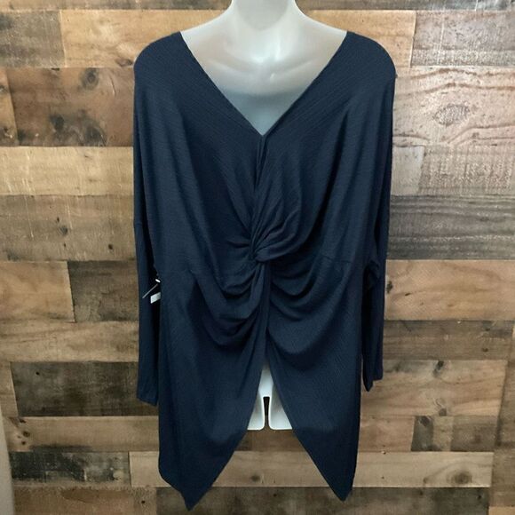 1. State Blouse Round Neck Twist Wrap V Back Oversized Navy Blue Women Medium - Picture 8 of 9